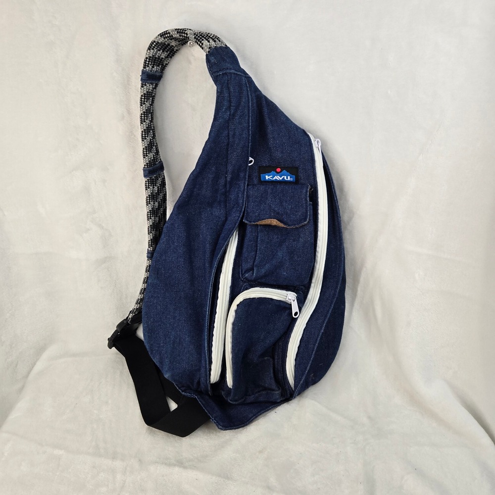KAVU Rope Bag Denim Blue Sling Backpack Adjustable Rope Strap Crossbody